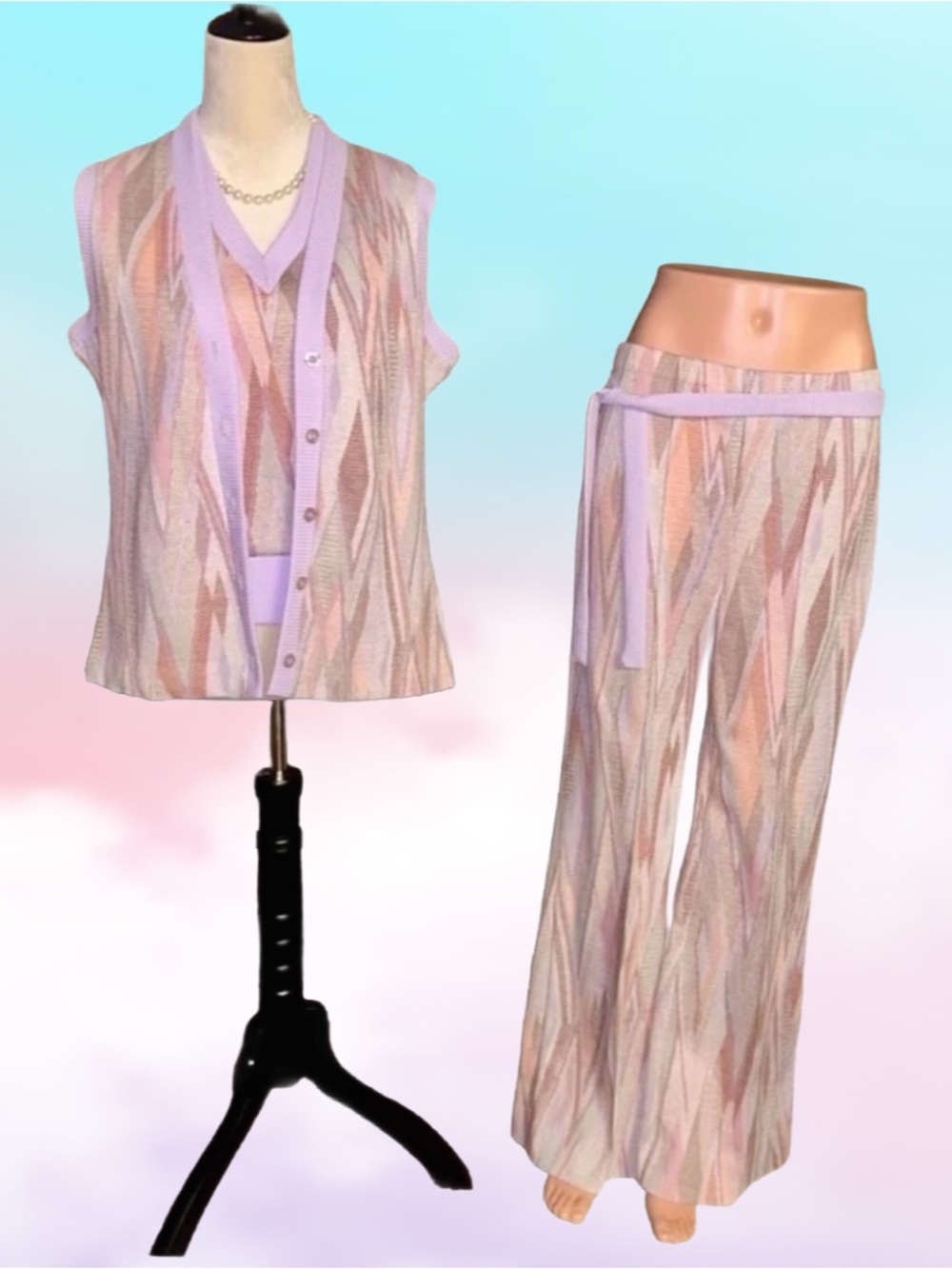 Jane Colby ~ Vintage ~ Purple ~ Hippie ~ (3 Piece) Sweater/ Jacket/ Hippie Pants